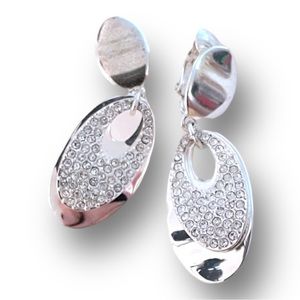 OVAL faux diamonds brilliant faux silver earrings